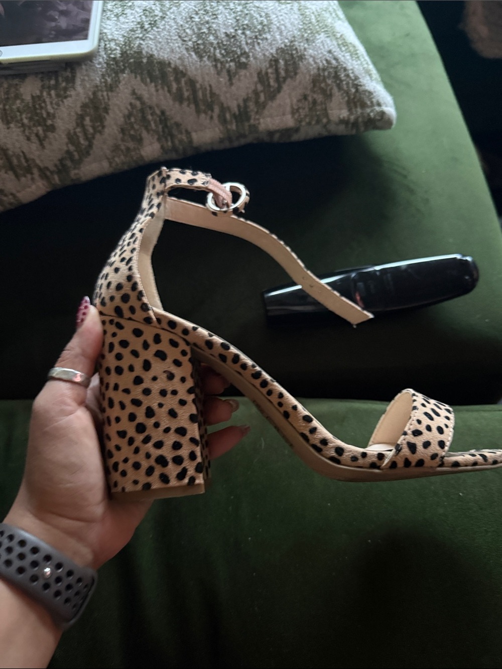 Qupid Leopard Print Ankle-Strap Block Heels - Beige/Black